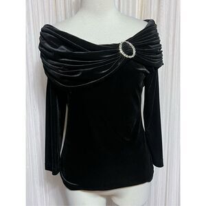 MSK Off Shoulder Black Velvet 3/4 Sleeve Holiday Party Cocktail Blouse Size Smal